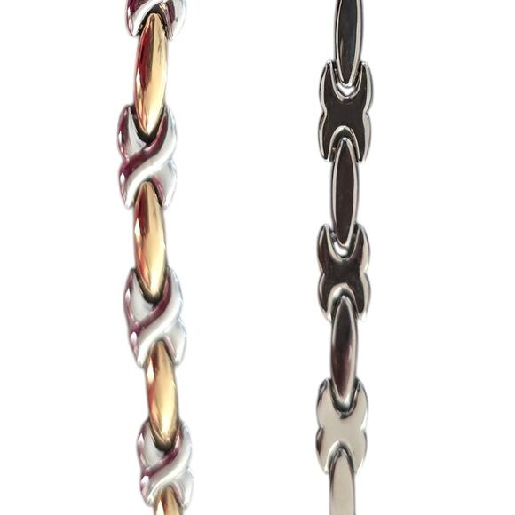 Stainless Steel Two Tone XO Bracelet Jewelry Snap Lock Clasp 8" - Picture 4 of 5